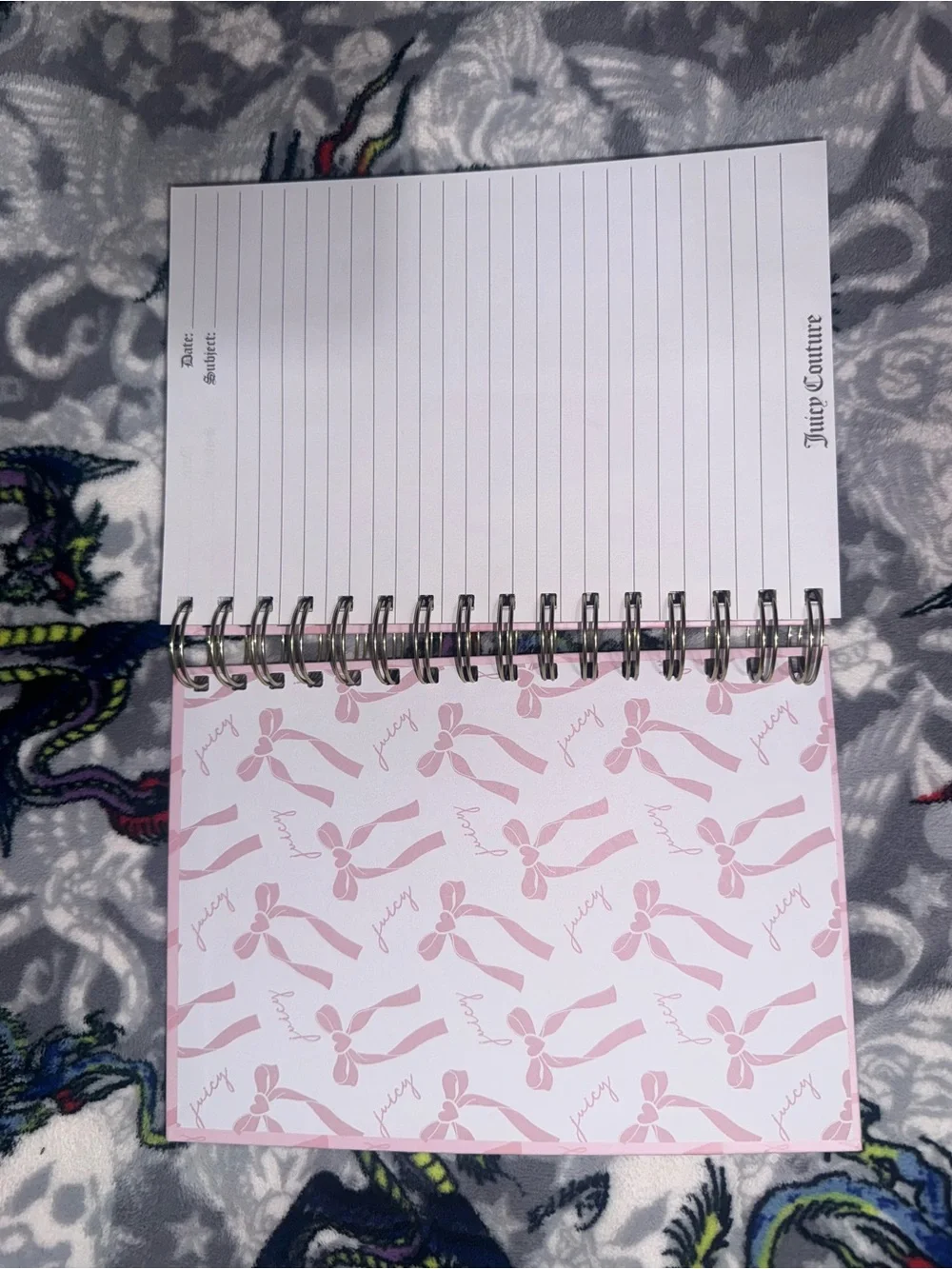 Juicy Couture Home Pink Bow Spiral Journal & Pom Pom Keychain Set